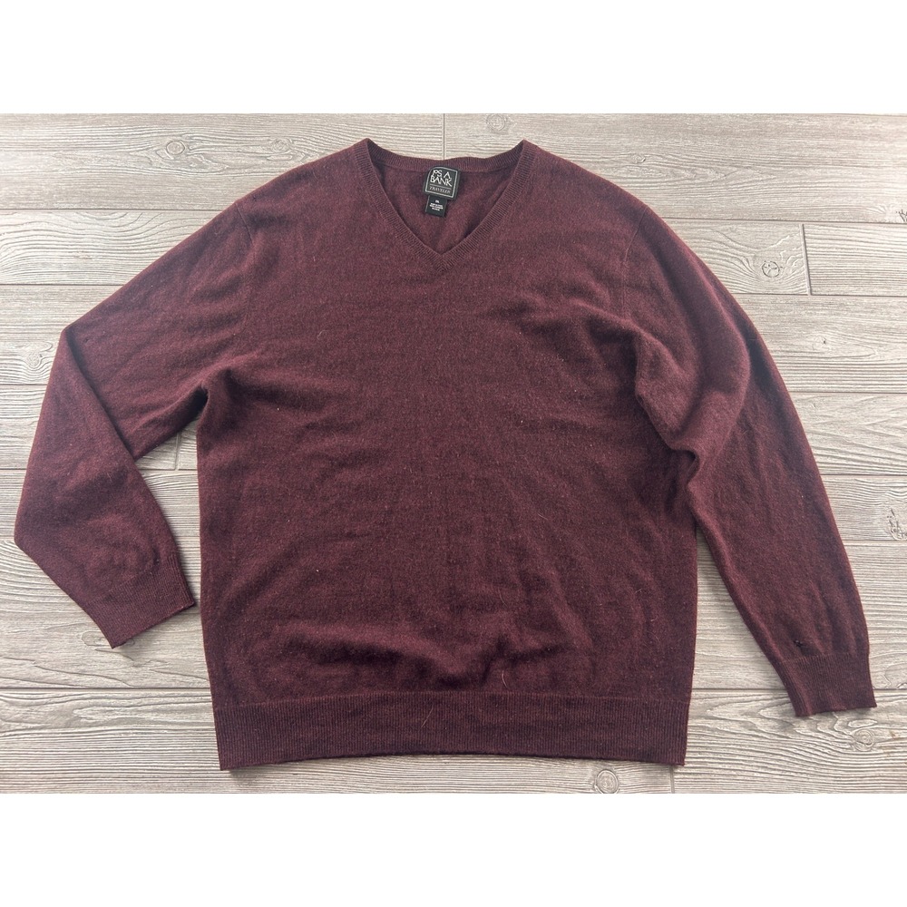 Jos A Bank Traveler Mens XXL Cashmere V-Neck Sweater Burgundy Maroon Knit Pullov
